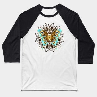 Golden Butterfly with Turquoise Baseball T-Shirt